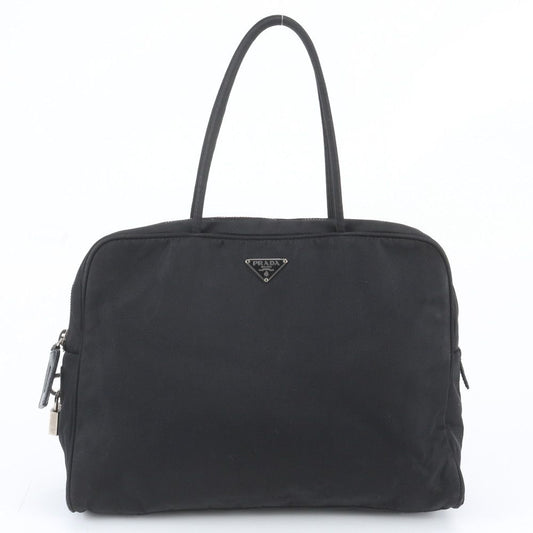 Prada White Tag Tessuto Nylon Triangle Logo Leather Tote Bag