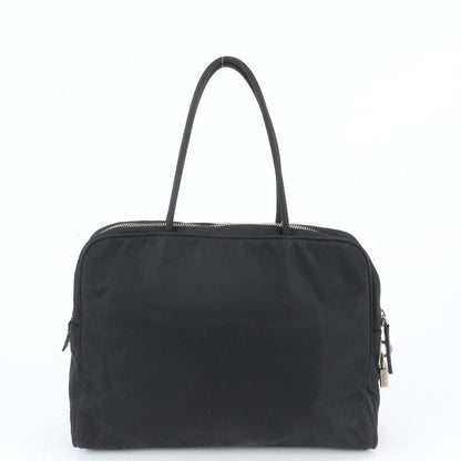 Prada White Tag Tessuto Nylon Triangle Logo Leather Tote Bag — view 3