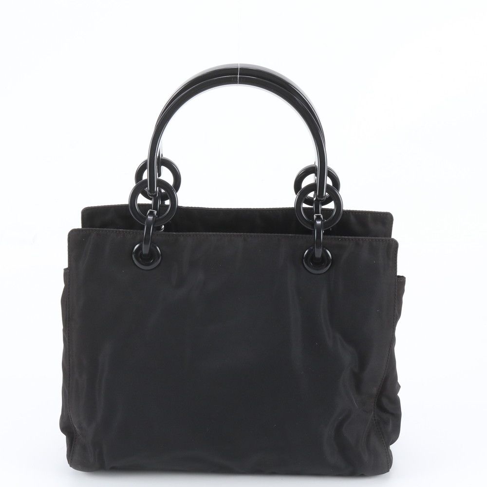 Prada Tessuto Nylon Triangle Logo Chain Handle Tote Bag — view 3