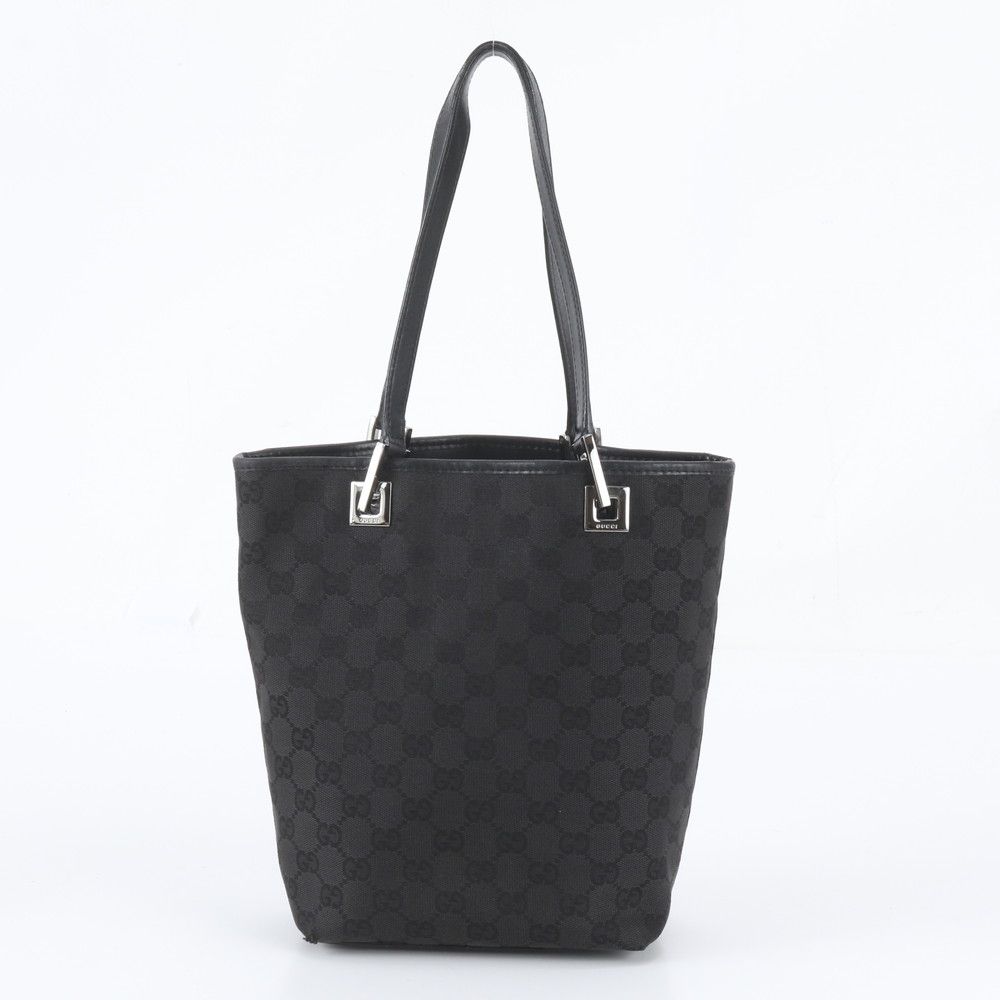 Gucci GG Canvas Leather Tote Bag Shoulder Hand Black — view 3
