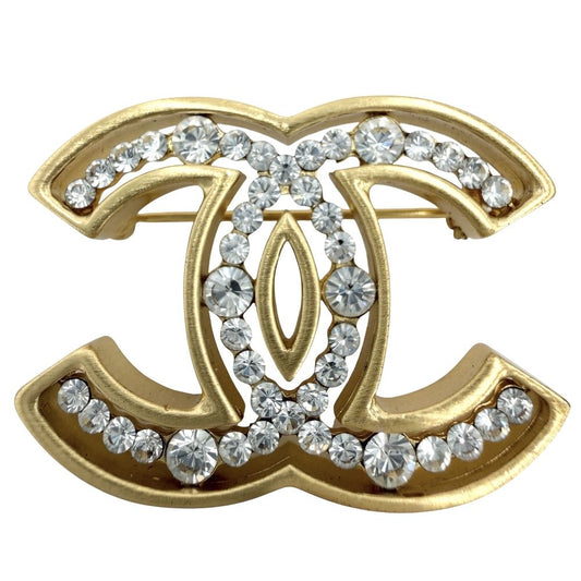 Chanel Brooch CC Logo Vintage Rhinestone 02A Gold