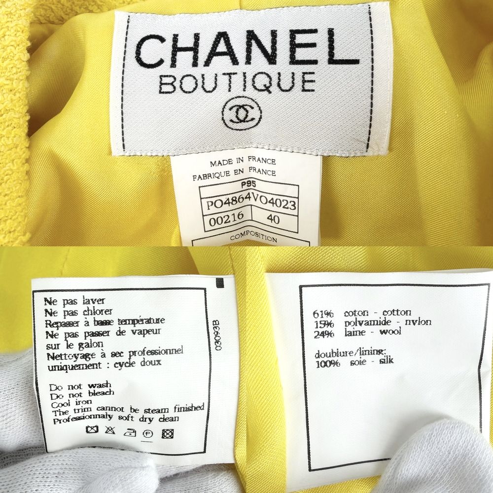 Chanel Jacket Zip Up Yellow Cotton Wool Spring Autumn 40 — view 3