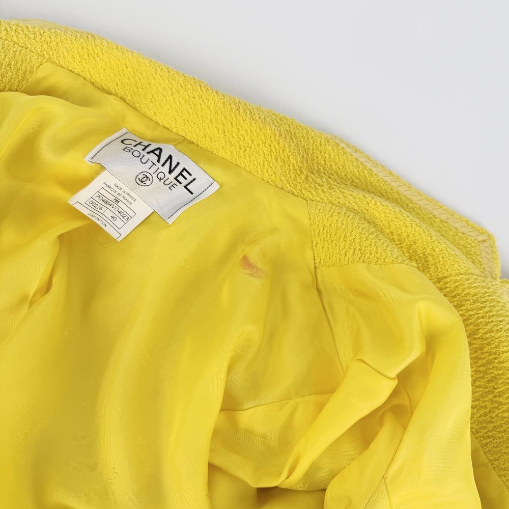 Chanel Jacket Zip Up Yellow Cotton Wool Spring Autumn 40 — view 7