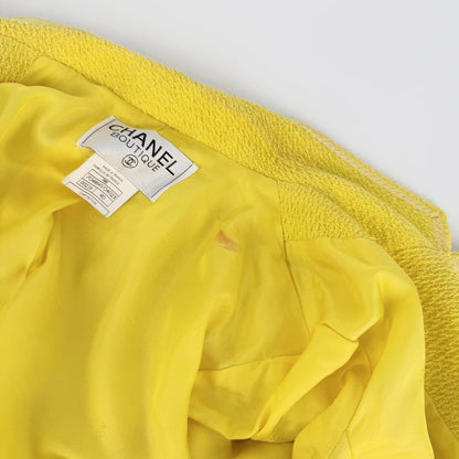 Chanel Jacket Zip Up Yellow Cotton Wool Spring Autumn 40 — view 7