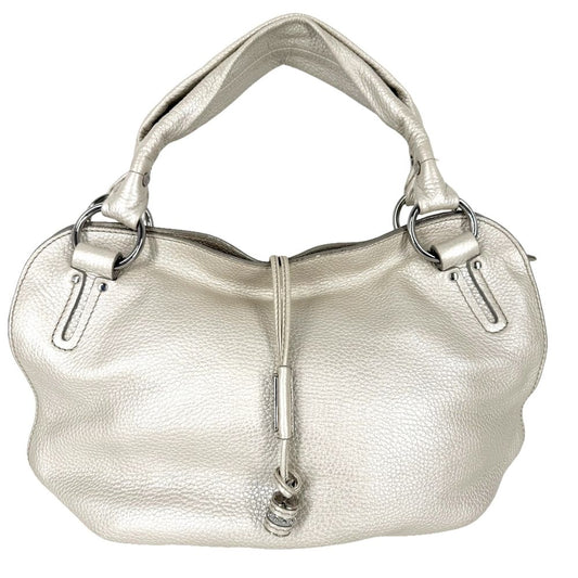 Celine Bittersweet Tote Metallic Shoulder Bag Leather Off White Silver