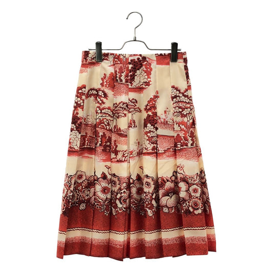 Gucci Silk All Over Print Pleated Skirt Red 42