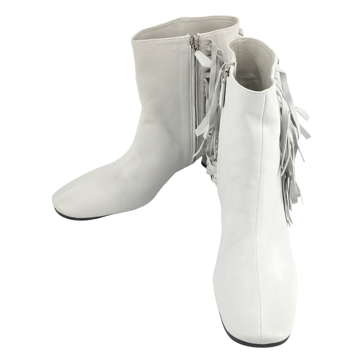 Prada Fringe Short Boots White