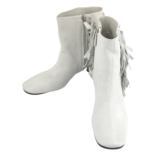 Prada Fringe Short Boots White