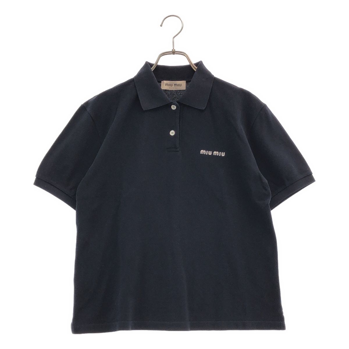 Miu Miu Cotton Pique Polo Shirt Navy XS