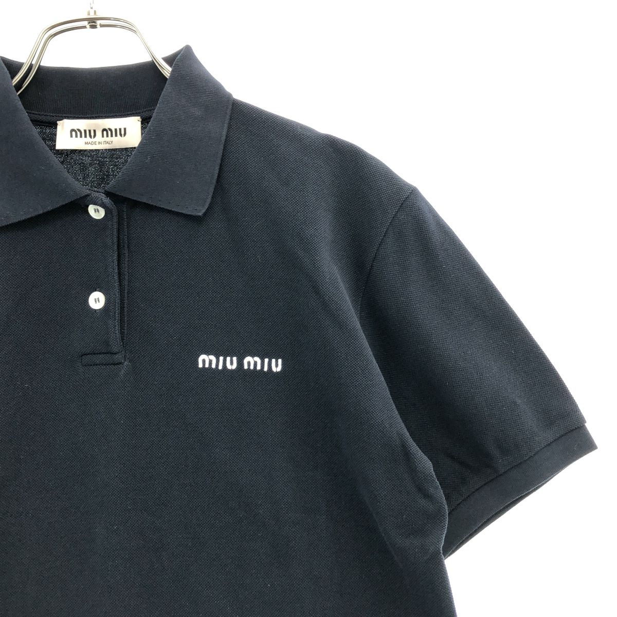 Miu Miu Cotton Pique Polo Shirt Navy XS — view 2