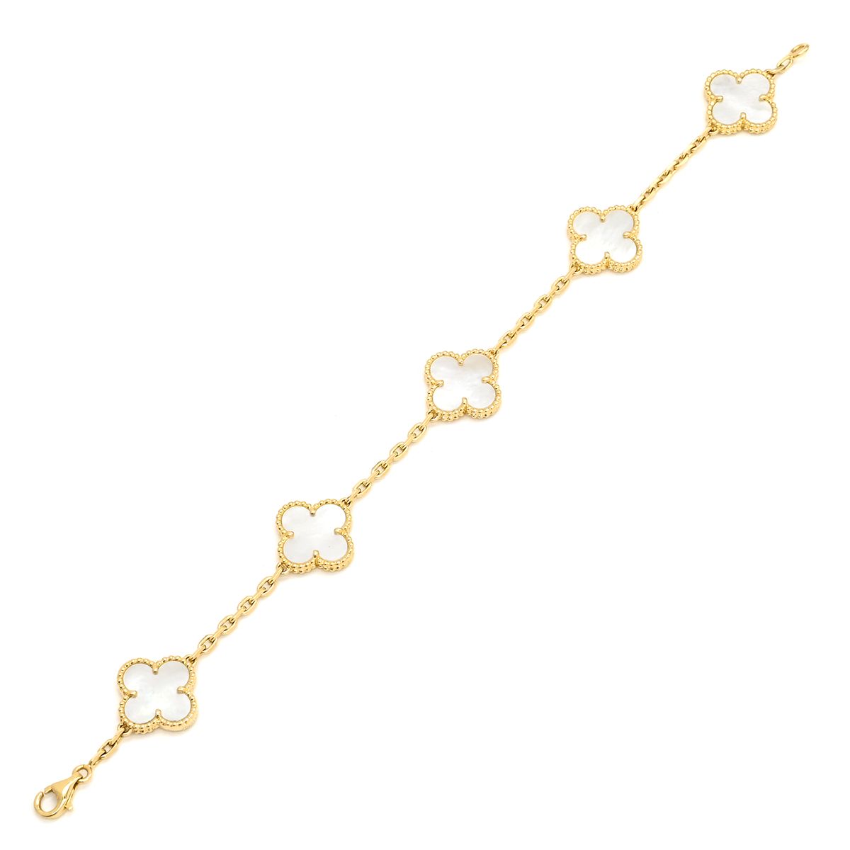 Van Cleef & Arpels Bracelet Vintage Alhambra 5 Pearl White Yellow Gold YG Shell — view 2