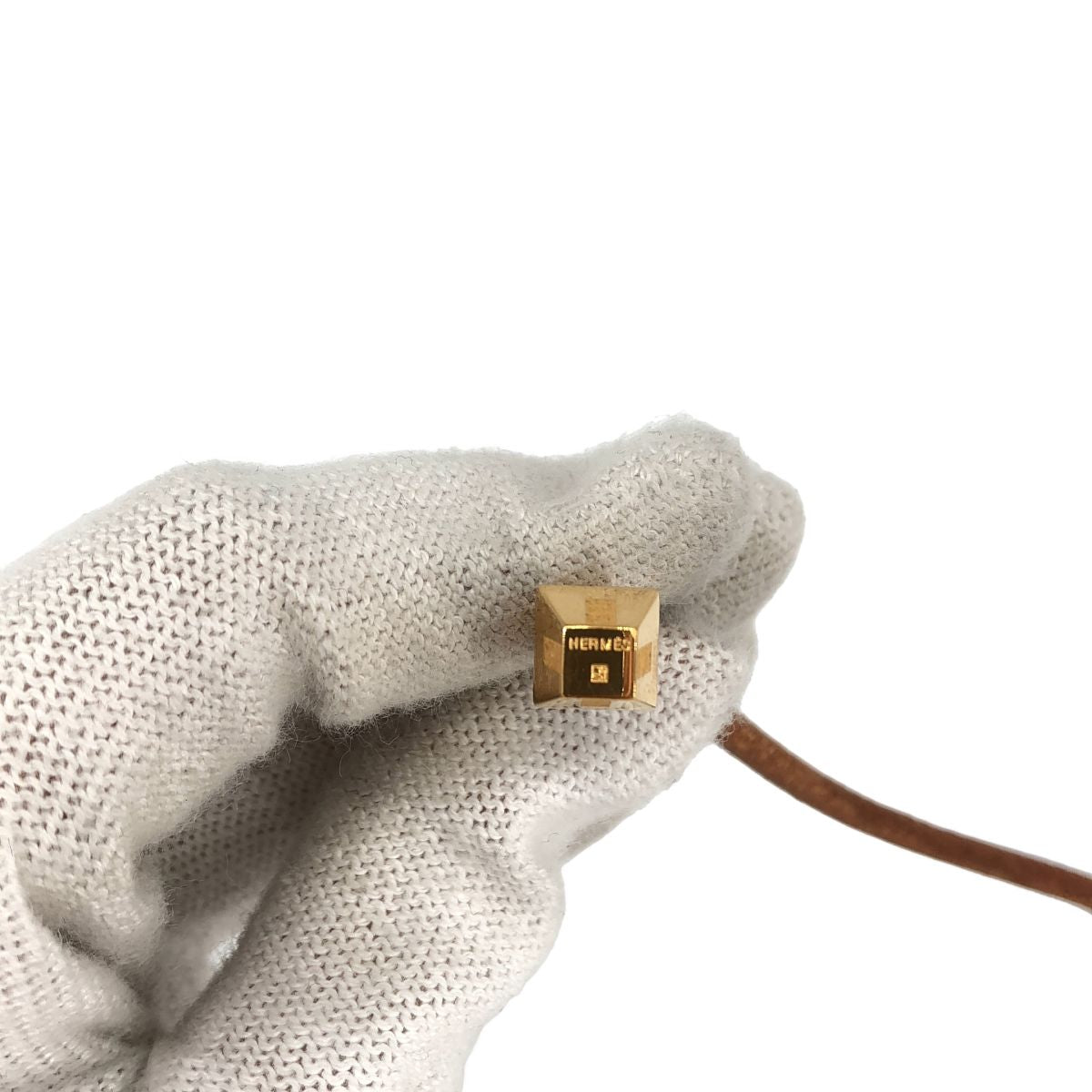 Hermes Lanille Leather Necklace Brown Gold — view 6