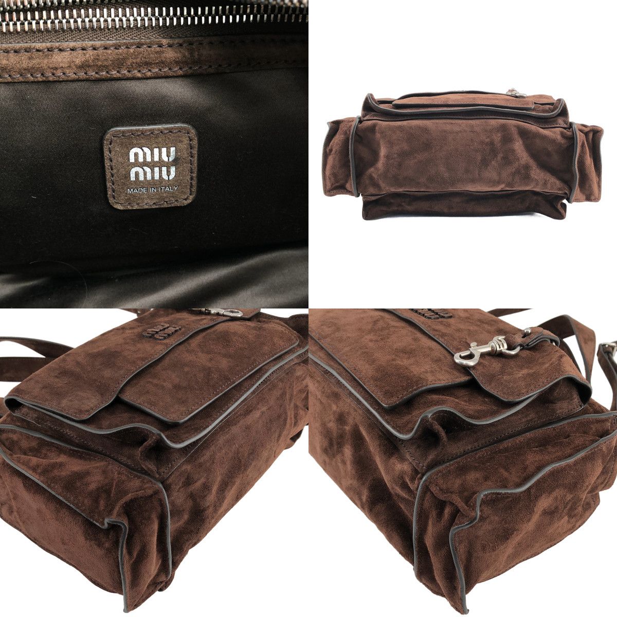 Miu Miu Utilitaire Suede Shoulder Bag TU Brown — view 8
