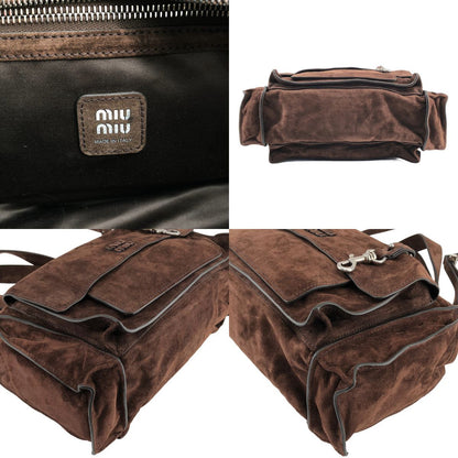 Miu Miu Utilitaire Suede Shoulder Bag TU Brown — view 8