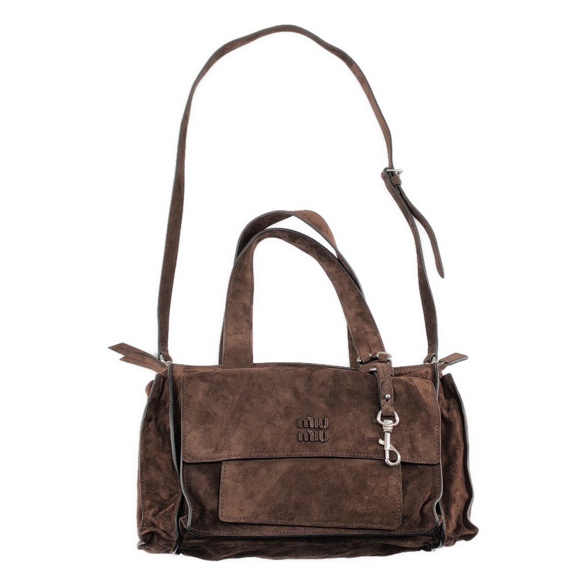 Miu Miu Utilitaire Suede Shoulder Bag TU Brown