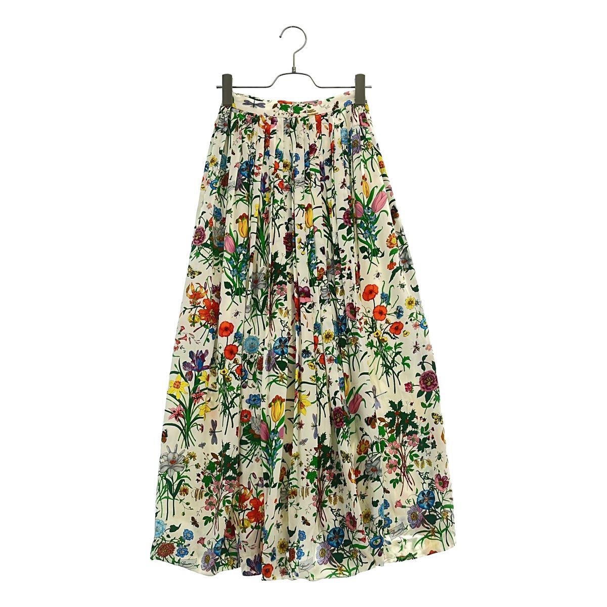Gucci Silk Twill Flora Pleated Skirt White 38