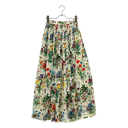 Gucci Silk Twill Flora Pleated Skirt White 38