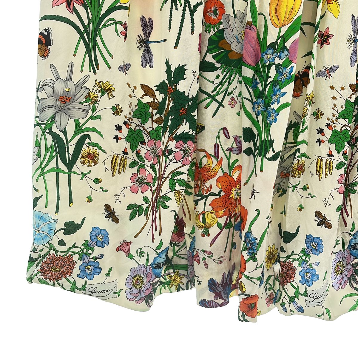 Gucci Silk Twill Flora Pleated Skirt White 38 — view 3