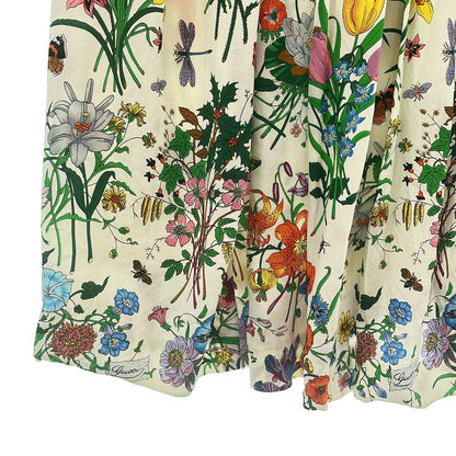 Gucci Silk Twill Flora Pleated Skirt White 38 — view 3
