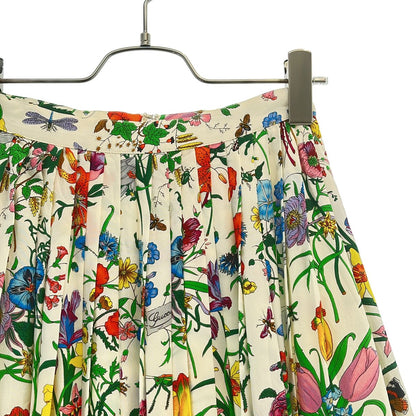 Gucci Silk Twill Flora Pleated Skirt White 38 — view 2