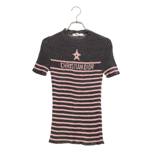 Dior Logo Star Short Sleeve Knit Gray Pink Sweater 36