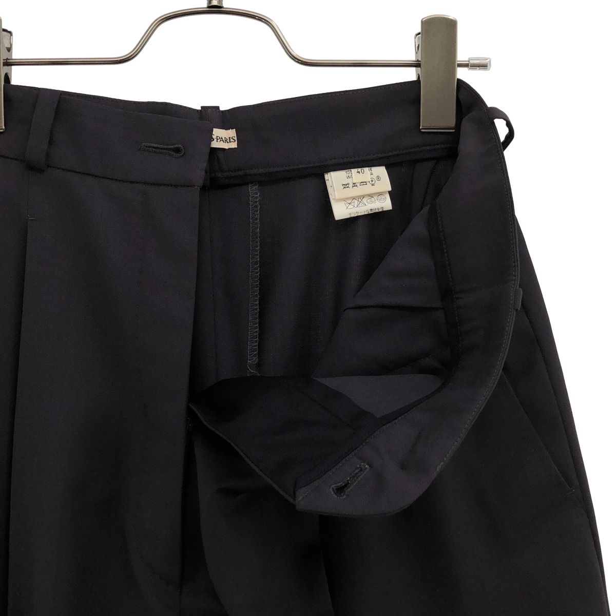Hermes Martin Margiela Era Wool Tuck Wide Trousers Navy Pants 40 — view 4