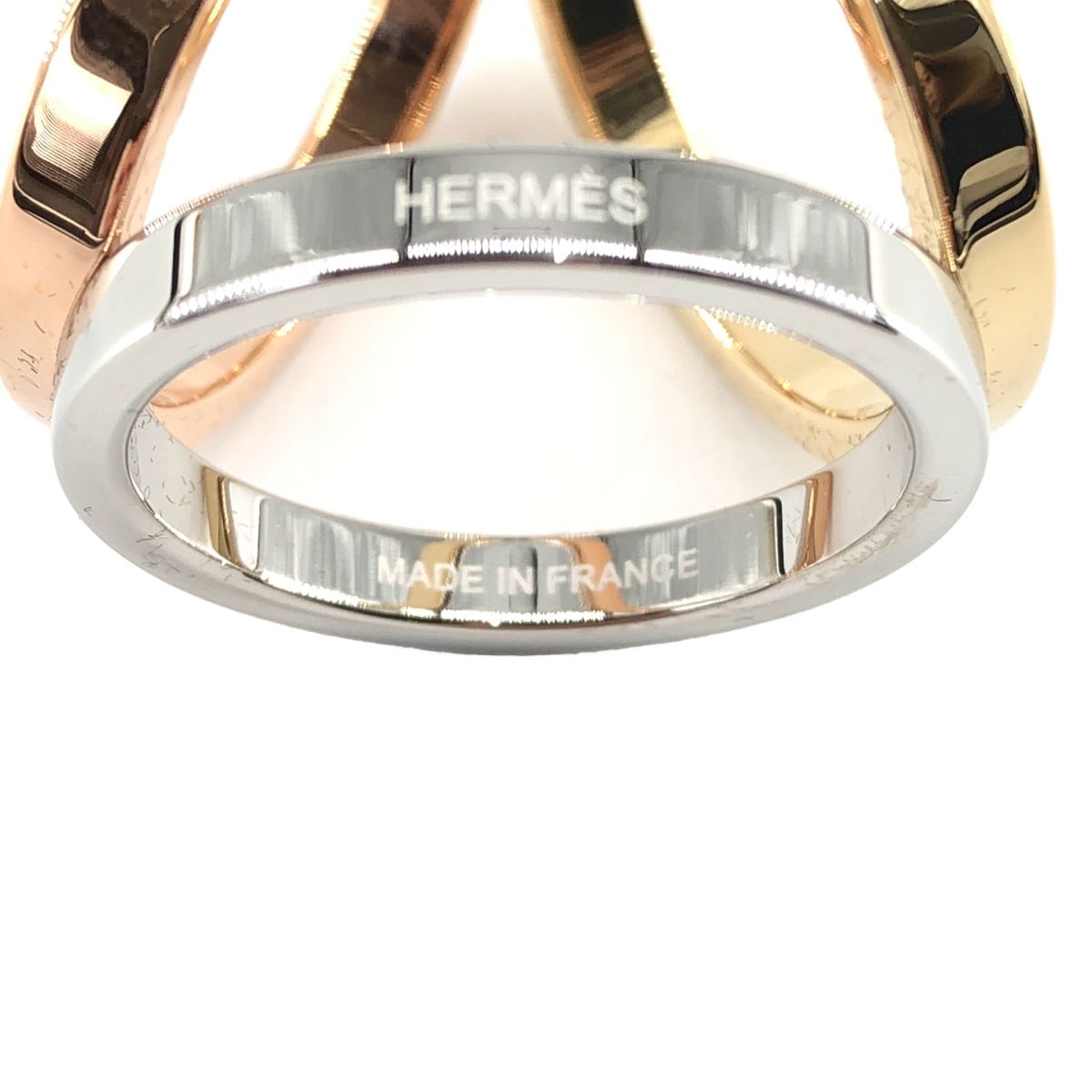 Hermes Trio Scarf Ring Gold Pink Silver — view 6