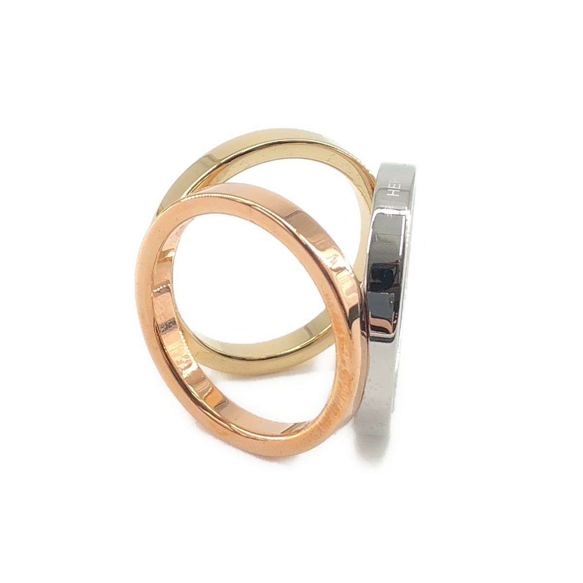 Hermes Trio Scarf Ring Gold Pink Silver — view 3