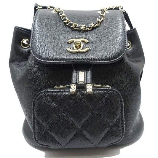 Chanel CC Logo Backpack Grained Calfskin BK