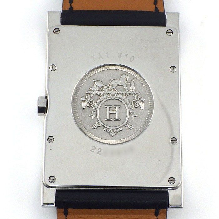 Hermes Watch Tandem Rectangular Black Dial Small Second Leather Strap SS Quartz — view 4