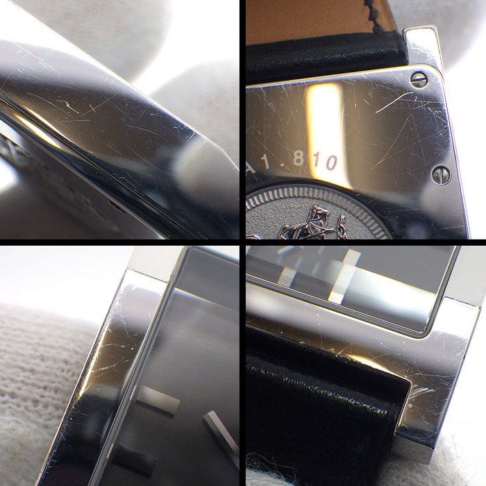 Hermes Watch Tandem Rectangular Black Dial Small Second Leather Strap SS Quartz — view 6