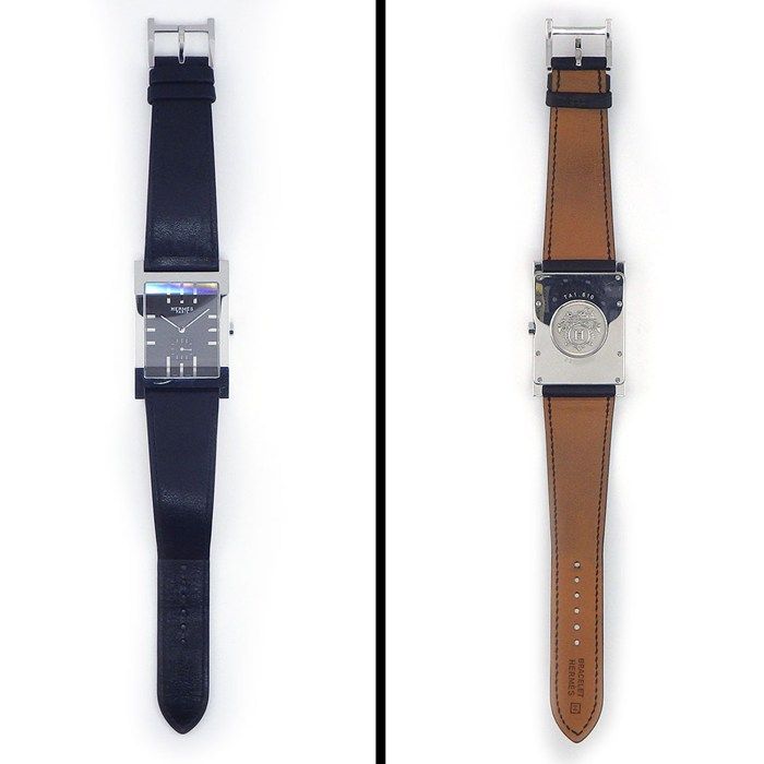 Hermes Watch Tandem Rectangular Black Dial Small Second Leather Strap SS Quartz — view 3