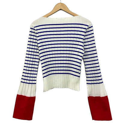 Celine Long Sleeve Top White Blue Red M — view 2