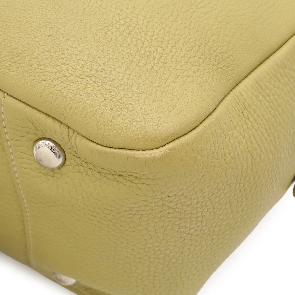 Prada Mini Boston Bag Leather Light Green Yellow Gold — view 3