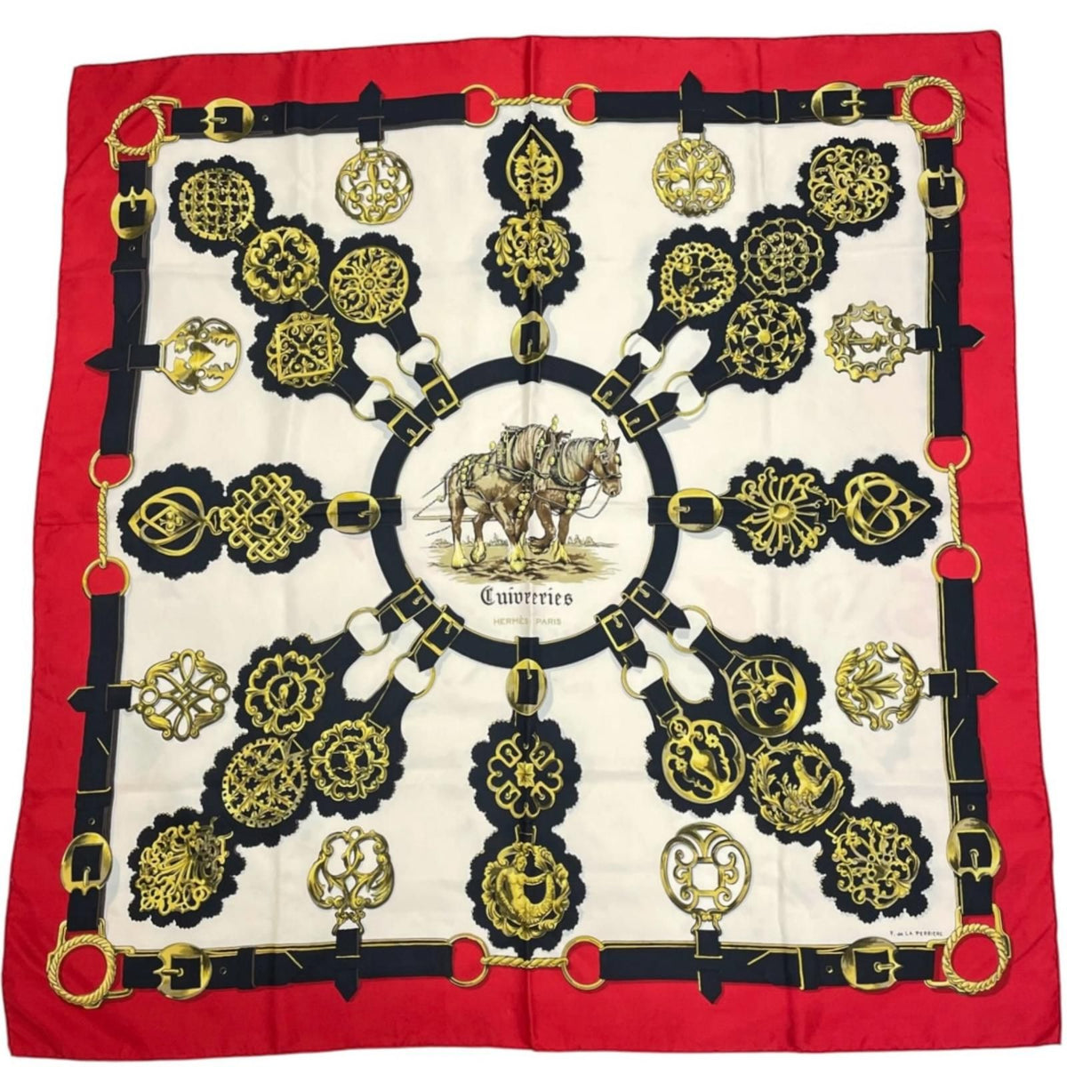 Hermes Cuivreries Scarf Silk Multicolor Carre 90
