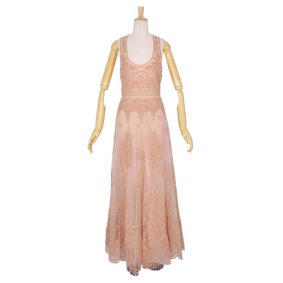 Dior Dress Sleeveless Sheer Tulle Embroidery Beaded Top Nylon Beige US 6 — view 3