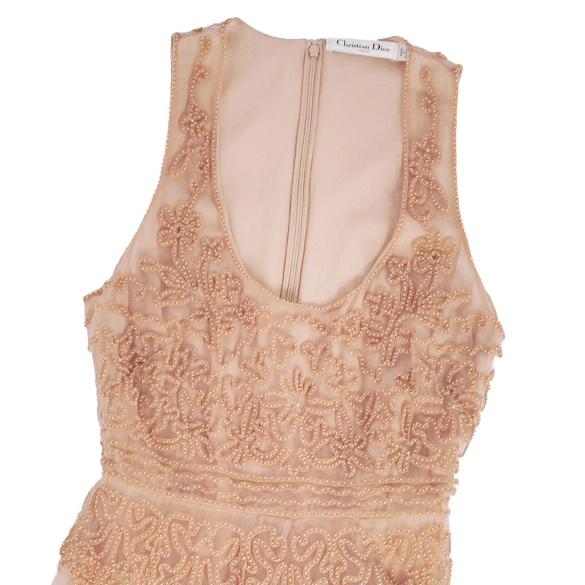 Dior Dress Sleeveless Sheer Tulle Embroidery Beaded Top Nylon Beige US 6 — view 2