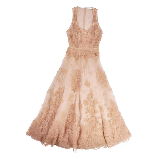 Dior Dress Sleeveless Sheer Tulle Embroidery Beaded Top Nylon Beige US 6
