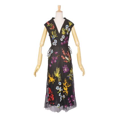 Dior Dress Sleeveless Sheer Tulle Embroidery Top Nylon Black US 4 — view 3