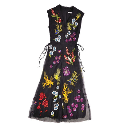 Dior Dress Sleeveless Sheer Tulle Embroidery Top Nylon Black US 4