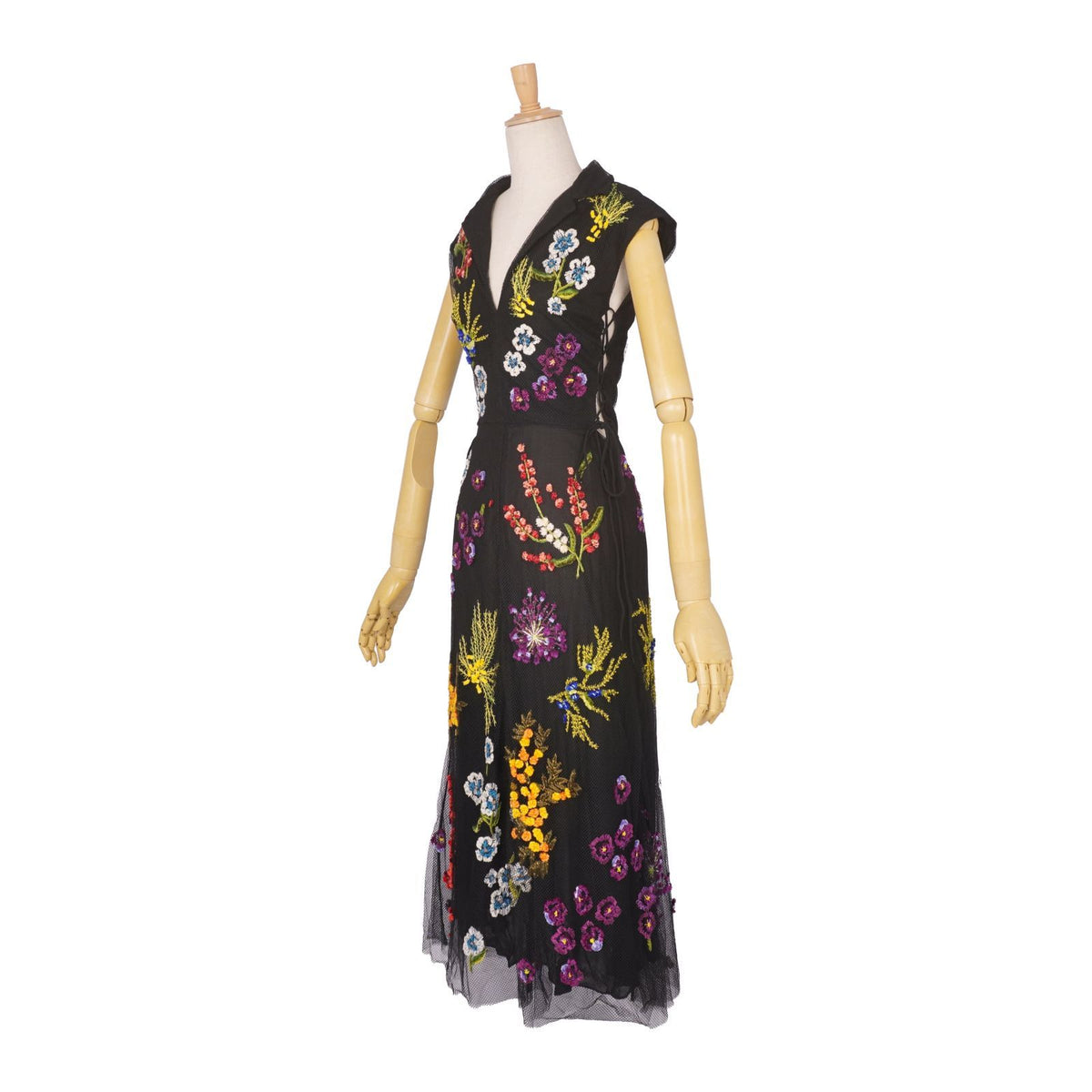 Dior Dress Sleeveless Sheer Tulle Embroidery Top Nylon Black US 4 — view 4