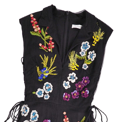 Dior Dress Sleeveless Sheer Tulle Embroidery Top Nylon Black US 4 — view 2