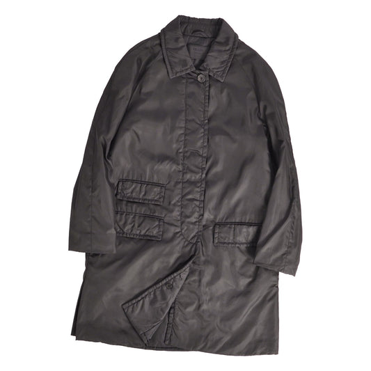Prada Coat Soutien Collar Balmakaan Padded Nylon Black 42