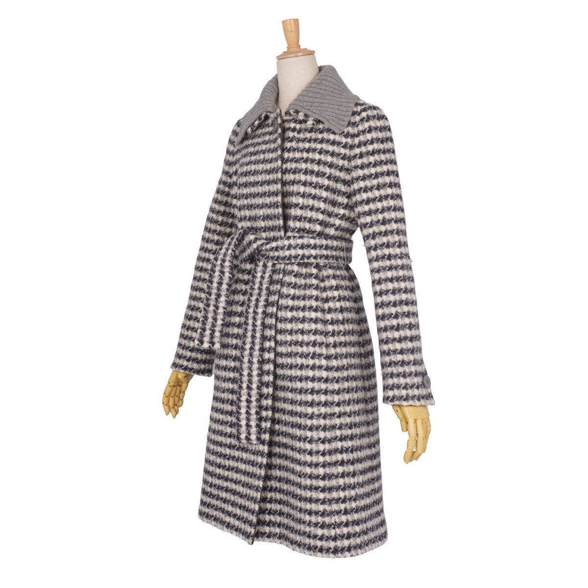 Max Mara Studio Coat Soutien Collar Balmacan 2 Tweed Wool White Black — view 5