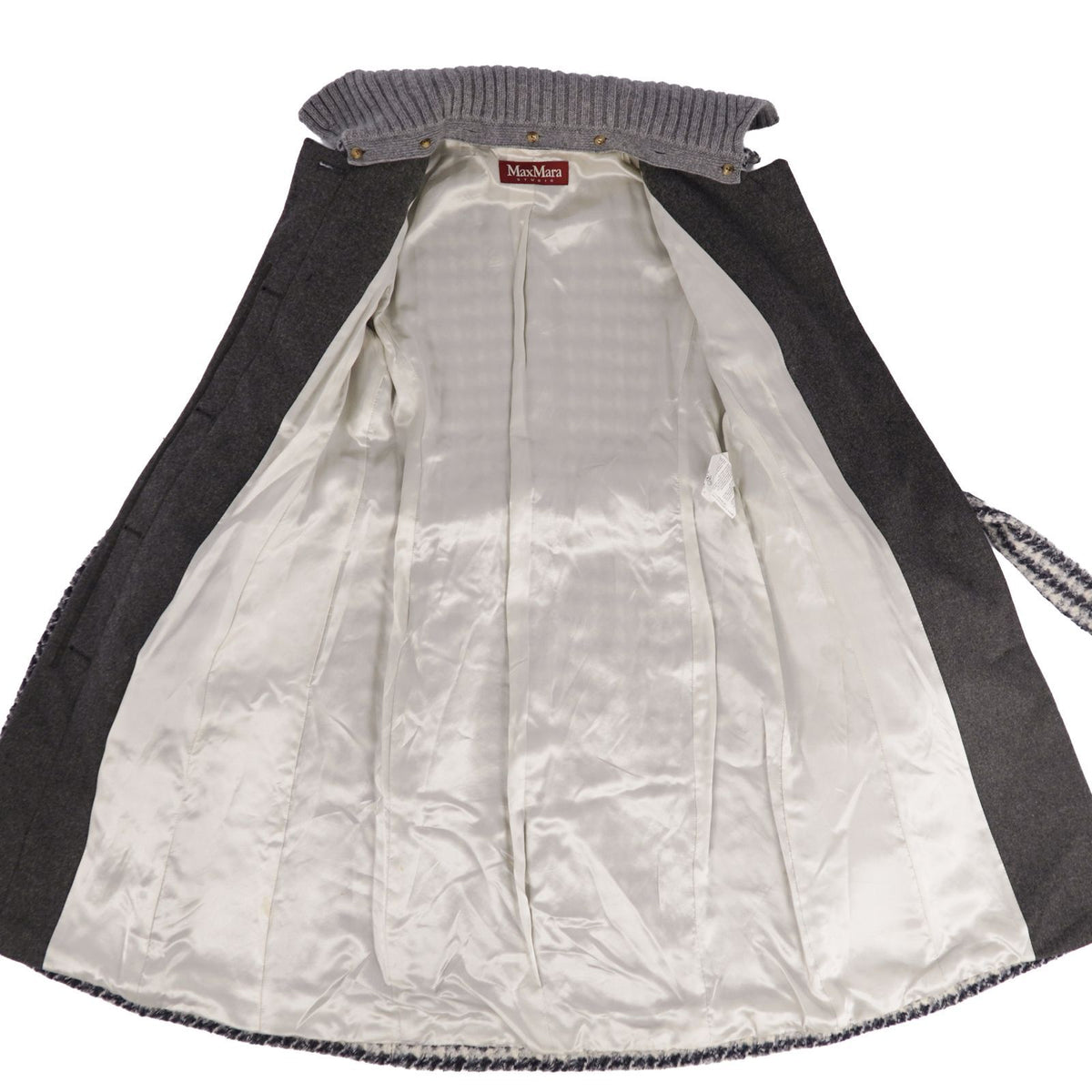 Max Mara Studio Coat Soutien Collar Balmacan 2 Tweed Wool White Black — view 7