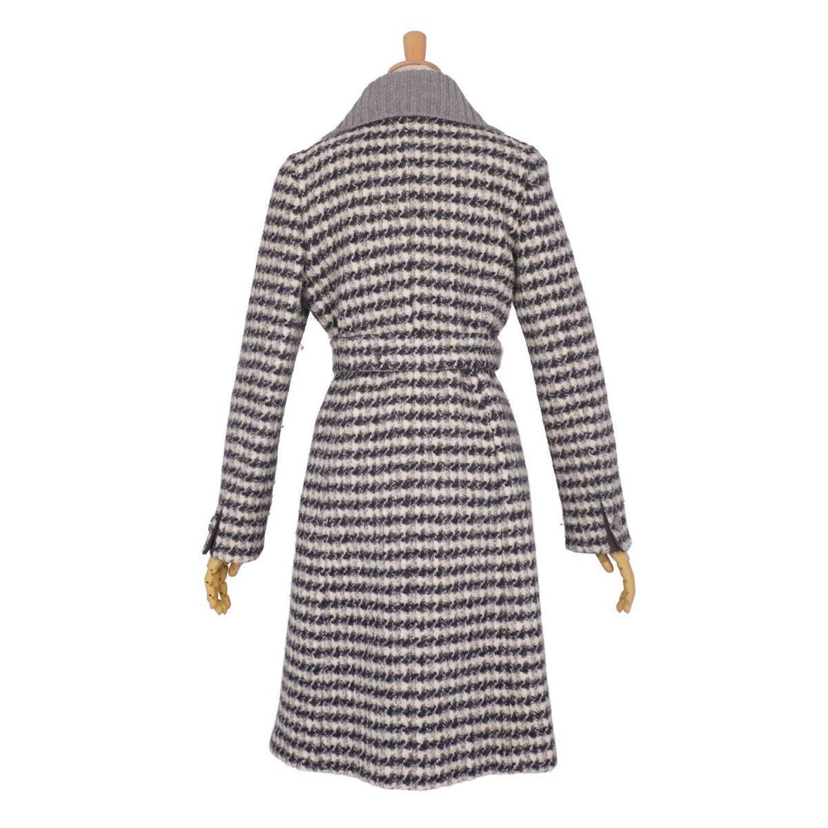 Max Mara Studio Coat Soutien Collar Balmacan 2 Tweed Wool White Black — view 6