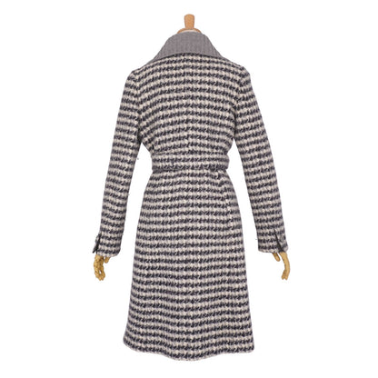 Max Mara Studio Coat Soutien Collar Balmacan 2 Tweed Wool White Black — view 6