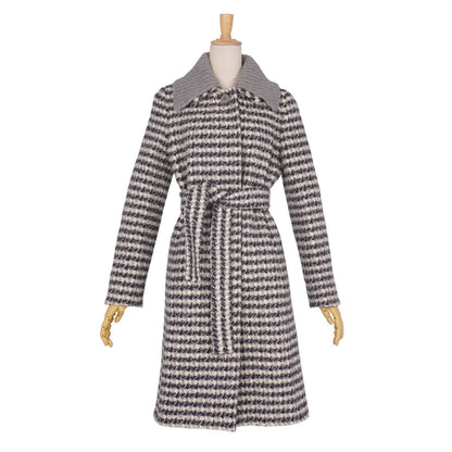 Max Mara Studio Coat Soutien Collar Balmacan 2 Tweed Wool White Black — view 3