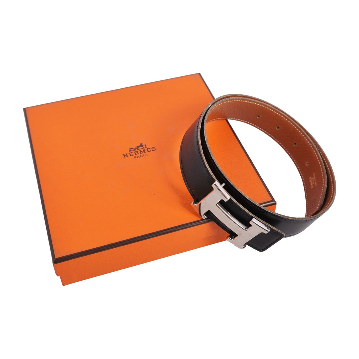 Hermes Vintage Belt Leather Reversible H Logo Constance 68 Black