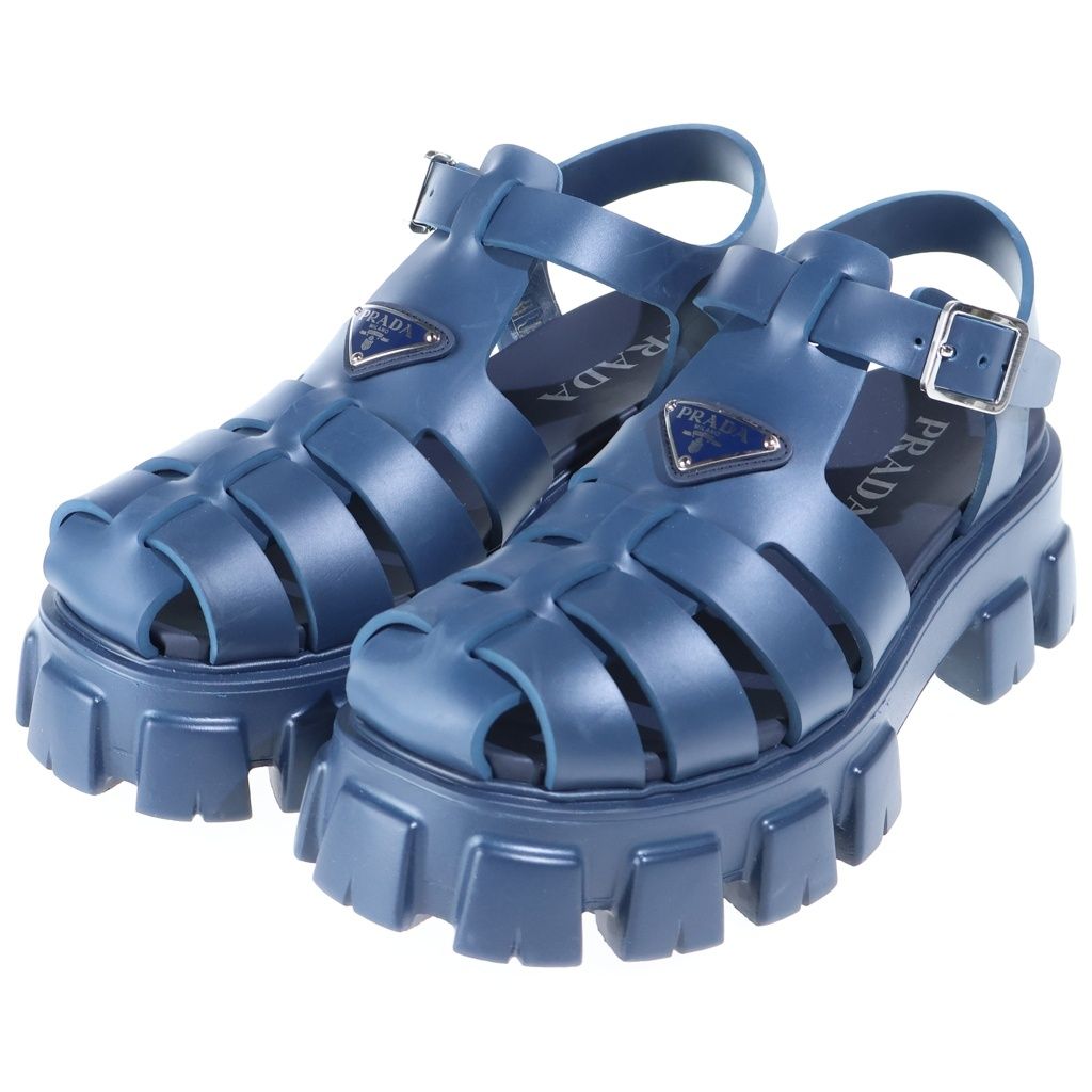 Prada Triangle Logo Rubber Fisherman Sandals Navy